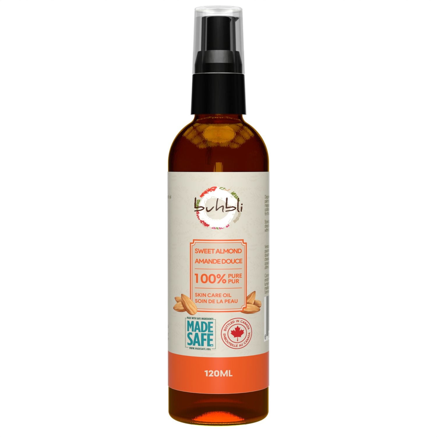 Buhbli Brands - Sweet Almond Oil, 120ml, 100% Pure & Natural - Bottled in Canada