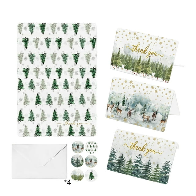 A Snowflake Deer Christmas Greeting Card Set With Envelopes Stickers Blank For Handwritten Blessings Rounded Corner Four Cards A