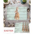 thumbnail image 6 of Easter Placemats Set of 6, Cute Bunny Placemat for Dining Table Decorations, Retro Wood Grain Place Mats, Spring Table Mats for Kitchen Dinner Seasonal Holiday Party Decor, 6 of 6