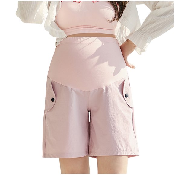 ShomPort Maternity Shorts Over The Belly Loose Casual Pregnancy Workout Pants with Pockets Maternity Loungewear
