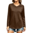 thumbnail image 4 of Women's Solid Color V Neck Raglan Long Sleeve Casual Layering T Shirt Top,Brown,Women's Plus Size L, 4 of 6