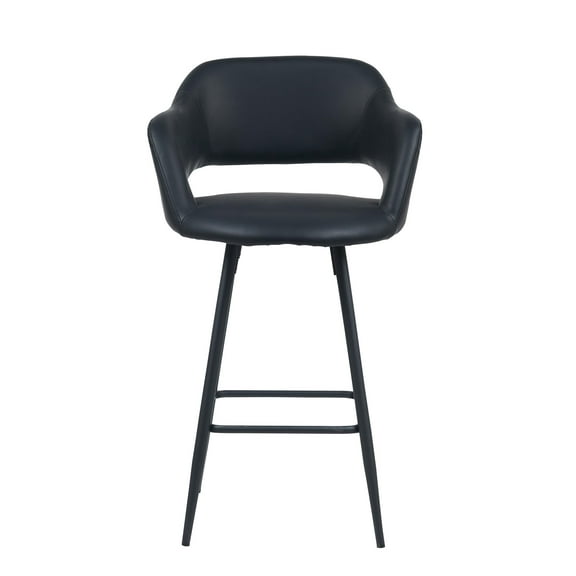 Kymberlynn Faux Leather Counter Stool With Metal legs (Set of 2) In Black