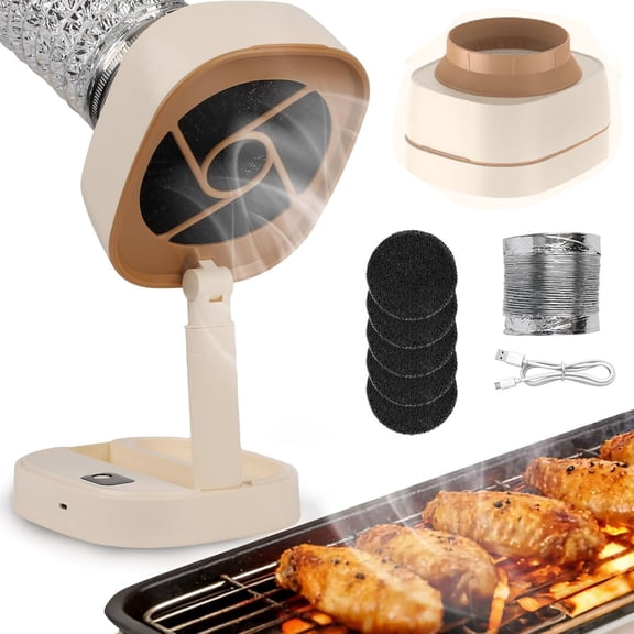 Portable Range Hood, 125° Adjustable Rotation Desktop Range Hood, Rechargeable 5 Speeds Kitchen Exhaust Fan with Reusable Carbon Filter for Indoor BBQs, Hot Pots, Kitchens, RVs & Apartments