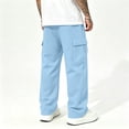 thumbnail image 6 of Resicozy Cargo Pants for Men Stretch Sweatpants Elastic Drawstring Casual Workout Joggers Hiking Tactical Pants with Pockets Light Blue 2XL, 6 of 8