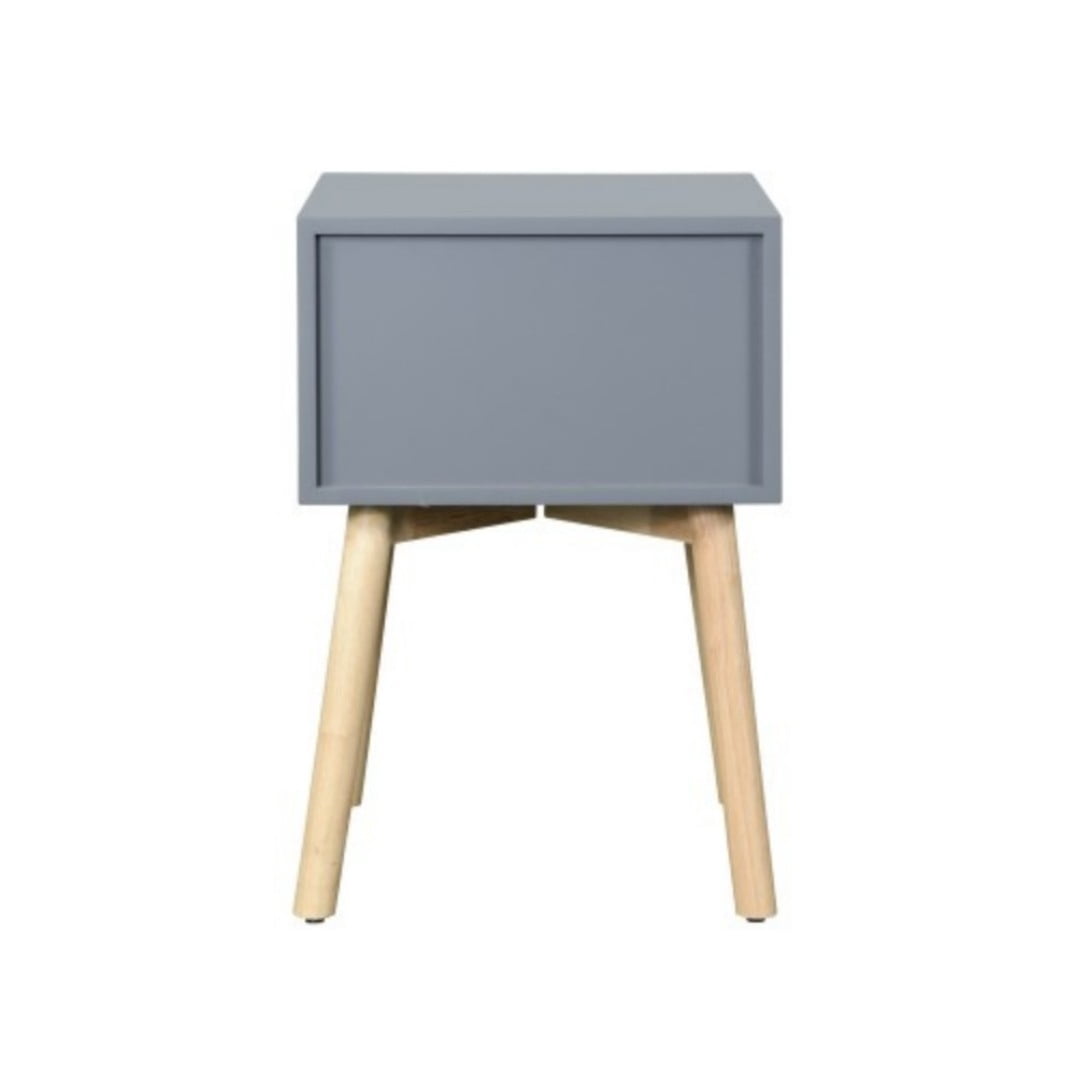 Side Table with 2 Drawers, Mid-Century Modern Nightstand with Rubber Wood Legs, Small Storage Cabinet for Bedroom Living Room, Gray
