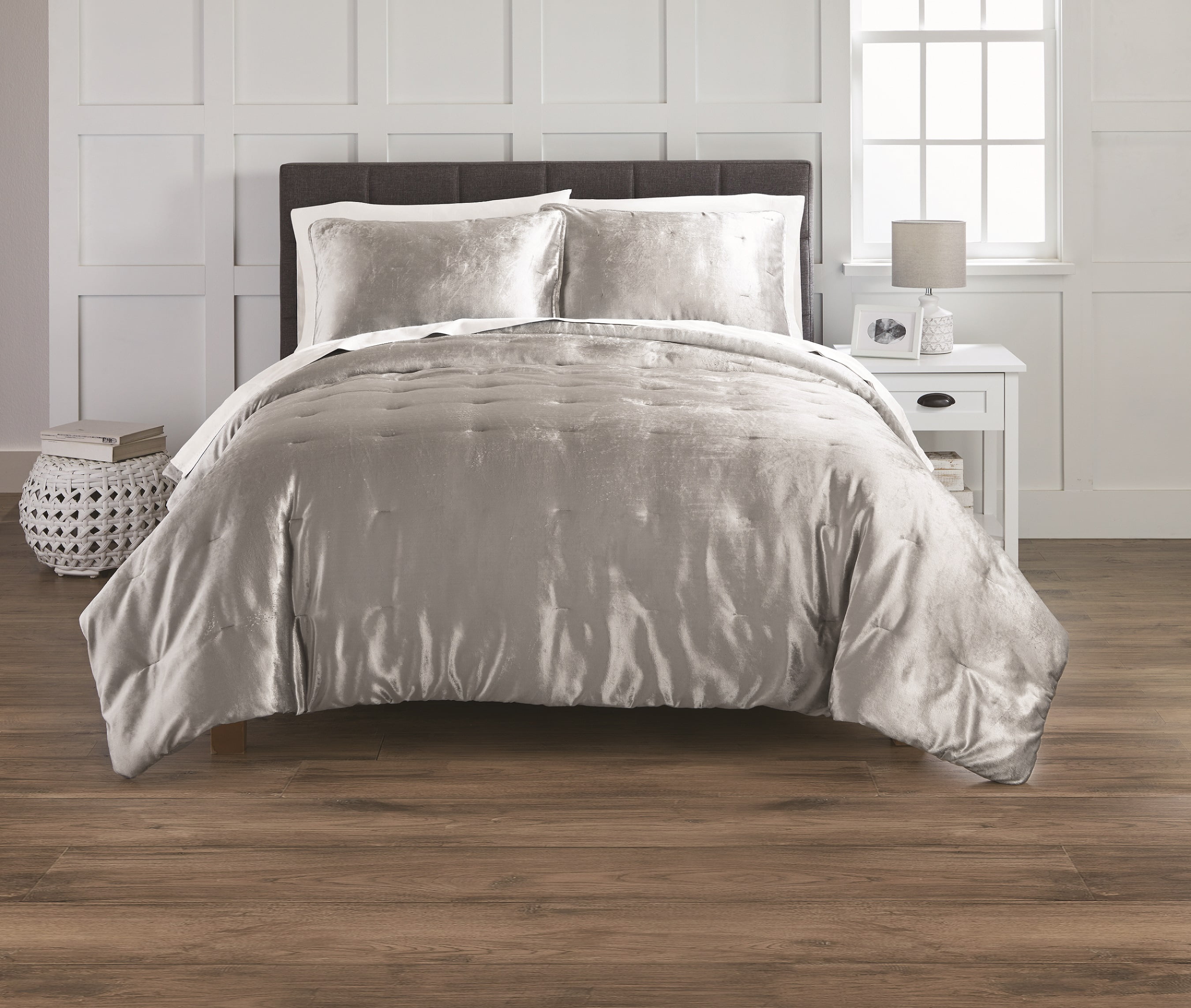 Better Homes & Gardens 3Piece King Silver Velvet Pin tuck Comforter