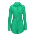 thumbnail image 4 of MaFYtyTPR Women's Shirt Dresses Women's Fashiable Casual Pleated Lg Sleeved Waistband And Lapel Dress ,Size L Green, 4 of 6