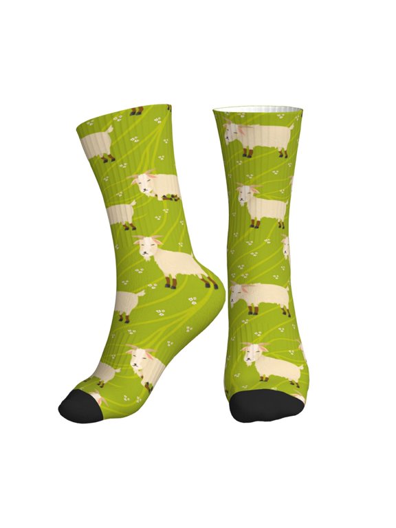 Crew Socks for Women Men Athletic - Cartoon Cute Funny Sheep Green Soft Comfort Breathable Mid-Calf Sole Running Socks Womens Men