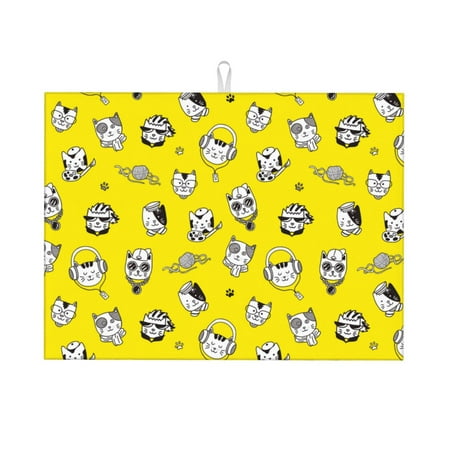 

Dish Drying Mat Abstract Lines Cartoon Cats Dogs Highly Absorbent Microfiber Drying Mat Kitchen Counter or Sink Drawer Liner 16x18 Kitchen Drying Mat Coffee Mat Kitchen Essentials