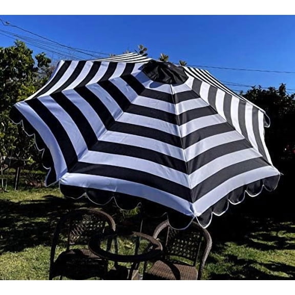 DECRO Black / White Scalloped Edge Replacement Edge Umbrella Canopy for 9ft 8 Ribs (Canopy Only) C004-8BW-BLACK$$Garden & Patio