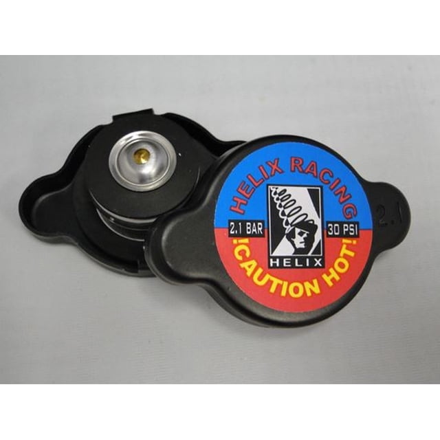 Helix Racing Radiator Cap 212-2100 30 PSI Maximum Pressure; Round; Without Safety Release Lever; Black; Aluminum Alloy; Helix Logo; With Silicone Seals