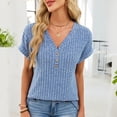 thumbnail image 2 of Dgankt Womens Tops Women's Multi-Color Lightweight Nylon Ribbed Knit V Neck Tops - Button Detail Cuffed Short Sleeve Loose Fit Casual Blouses for Daily Wear & Casual Hangouts S-2XL, 2 of 9