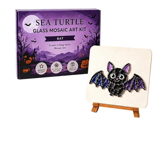Halloween Sea Glass Art Kit, DIY Sea Glass Acrylic Mosaic Craft Kit with Colorful Glass Pieces, Beautiful Halloween Inspired Artwork for Adults, Fall Home Decor & Creative Handmade Gift (Bat)