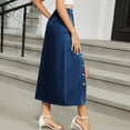 thumbnail image 3 of Elvqul Womens Elastic Skirts A-Line Denim Midi Print High Waist Summer Casual Dark Blue Skirts, 3 of 5