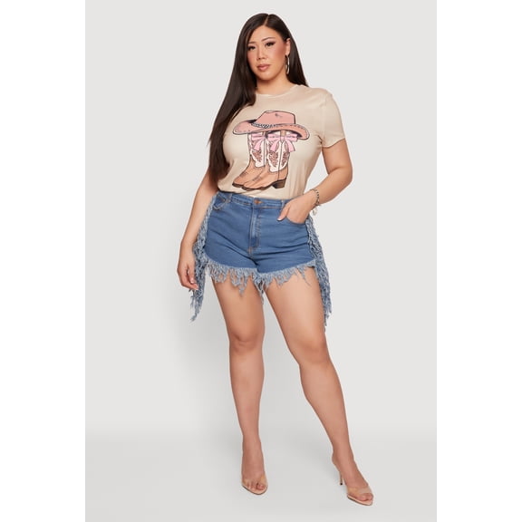 Women's Plus Size Fringe Hem High Waisted Denim Shorts