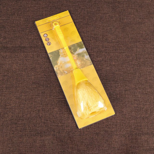 Cepillo para polvo portátil para el hogar, cepillo limpiador multifuncional para quitar el polvo de Buda, doble extremo, amarillo