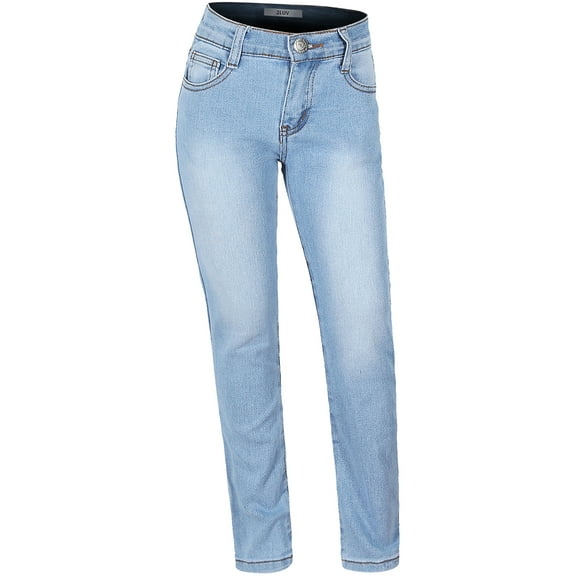 2Luver, Women's, Youth Stretchy 5 Pocket Straight Denim Jeans w/ adjust waist band, Light Blue, 6