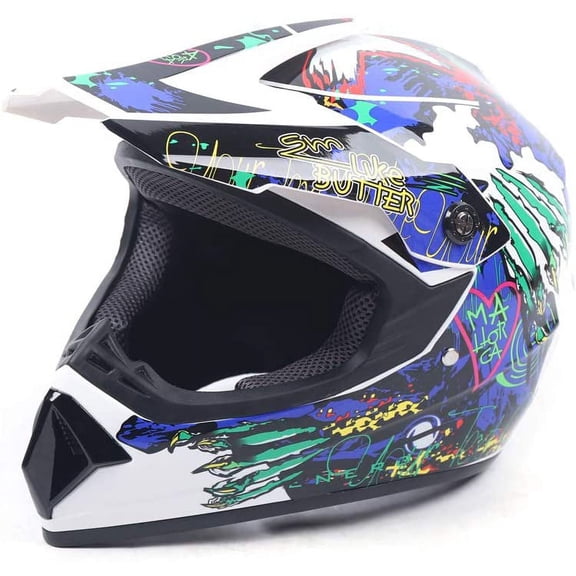 Denest Youth Kids Motocross Helmets Colorful L Size off Road Helmet Gloves Goggles DOT Certification