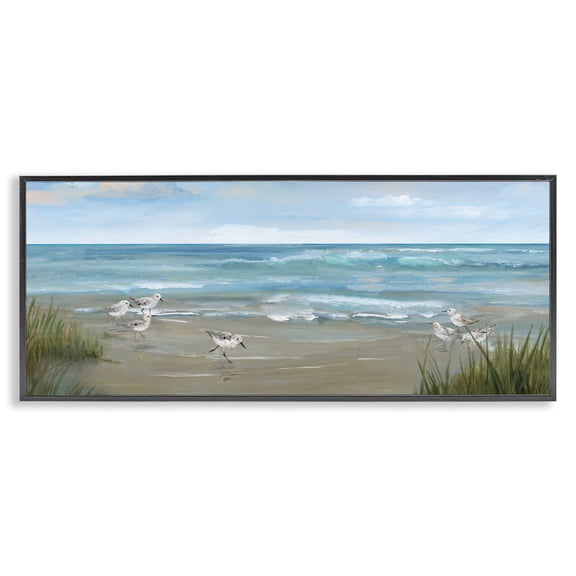 Stupell Industries Sandpiper View on Beach Black Framed Giclee Art, design by Nan, 10 x 24