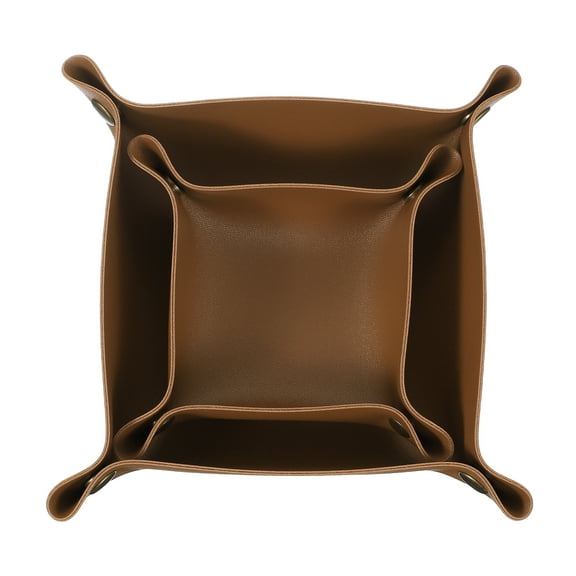 2 Pcs Valet Tray for Women and Men, PU Leather Jewelry Tray Entryway Table Bedside Nightstand Catchall Storage Organizer for Jewelry Key Coin Watch Wallet(Square, Brown)