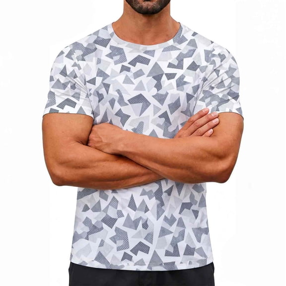 FRSASU Colorful Geometric Pattern T-Shirt for Men Color Block Printed Short Sleeves Summer Loose T Shirts Crew-Neck Tops Tee Camouflage-G