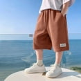 thumbnail image 2 of IVEYRTF Kids Sports Shorts Loose Fit Lightweight with Cargo Pockets Sweatpant Style Summer Wear Boys Casual Comfort Everyday Knee Length Bottoms(Brown,12-13 Years), 2 of 6