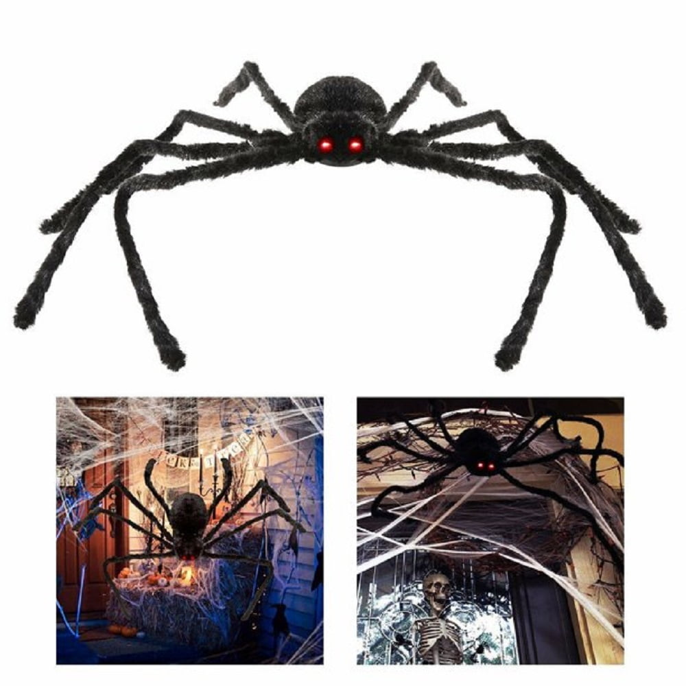 50" Huge Posable Spider Furry Halloween Decoration Red Eyes Creepy Crawler Prop