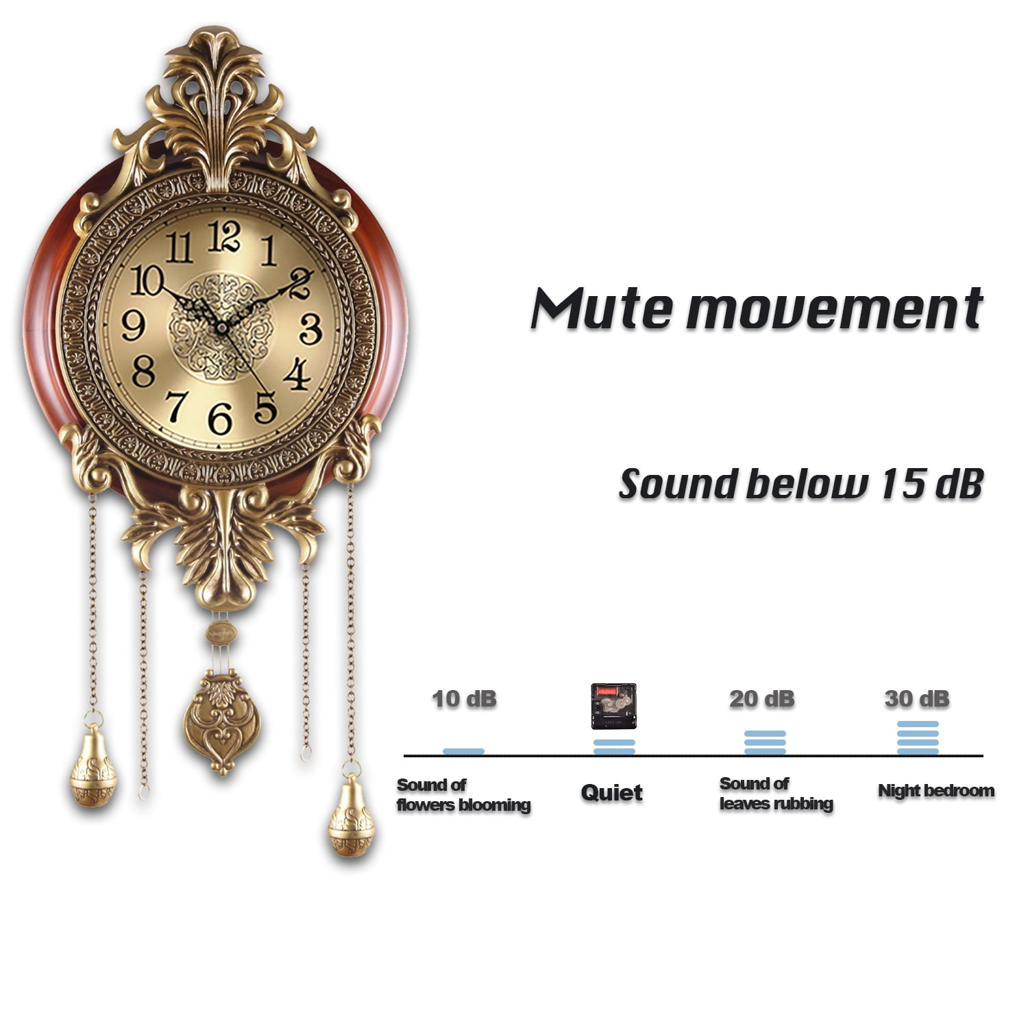 Aero Snail 14" Pendulum Wall Clock, Solid Wood, Battery Operated, Retro Vintage Clock 206B