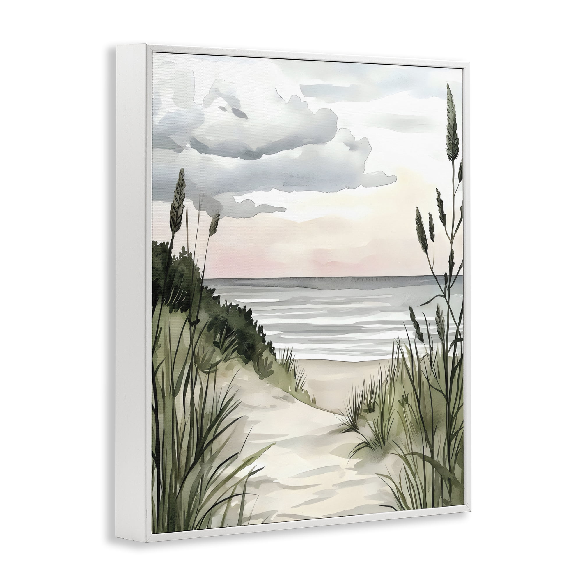 Stupell Industries Coastal Calm Seaside Dunes White Framed Giclee Art, design by Riley B