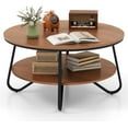 thumbnail image 4 of CRXX 2-Tier Round Coffee Table, 33.5" Wood Coffee Table with Open Storage Shelf & Heavy-Duty Steel Frame, Rustic Circle Coffee Table, Mid-Century Center Table for Living Room, Office, Walnut, 4 of 9