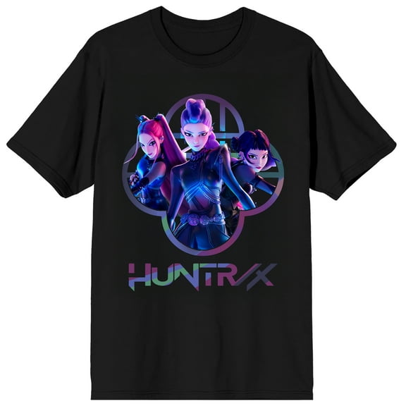 KPop Demon Hunters Huntrix Capture Color Adult Black Crew Neck Short Sleeve T-shirt-5XL