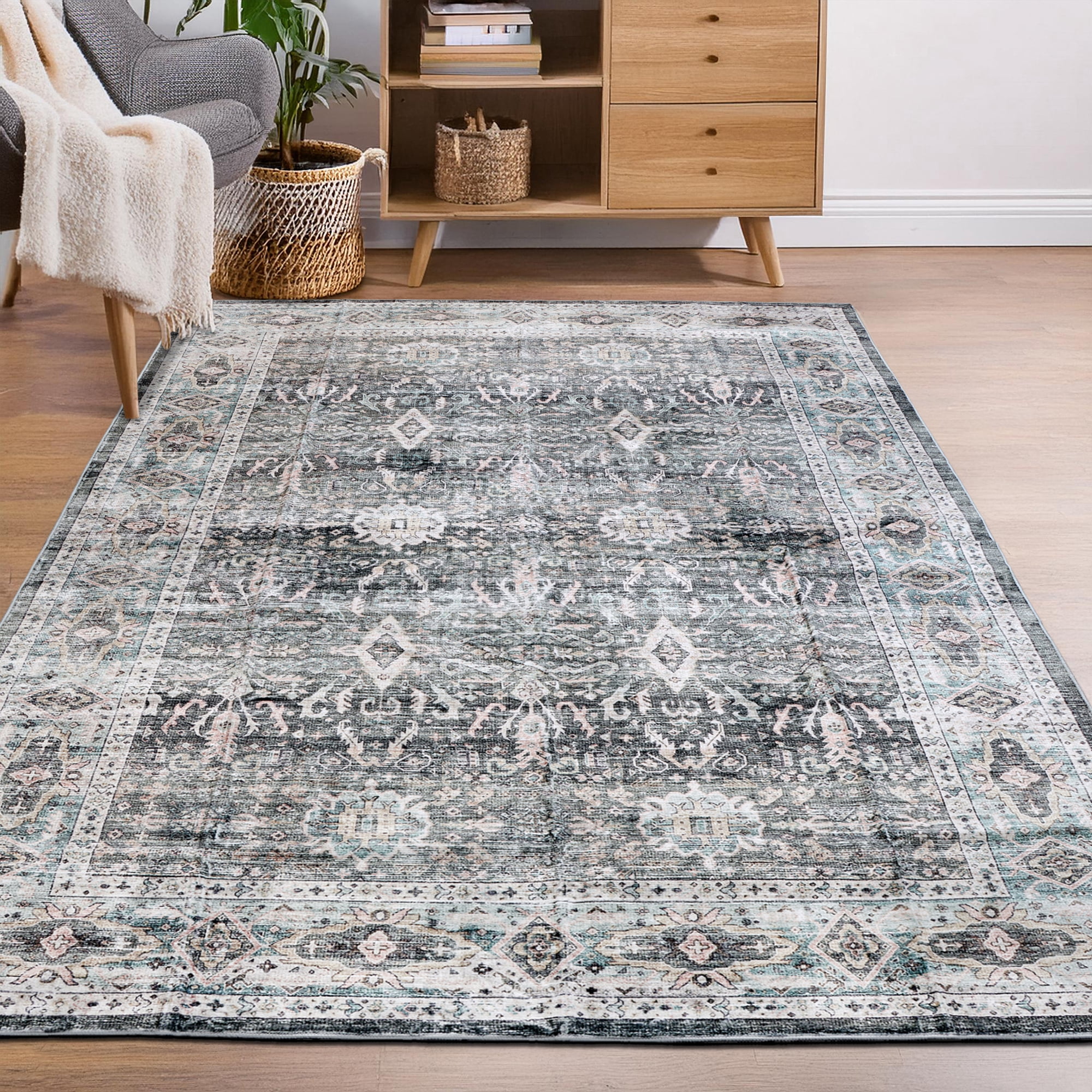 Delara 3'x5' Machine Washable Area Rug, Soft & Durable, Non-Slip, Stain Resistant, Twilight Ash, for Bedroom, Living & Dining Room