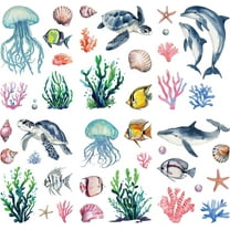 8Pcs 8 Styles Ocean Window Clings Sea Life Wall Decor Stickers Plastic PVC Waterproof Self Adhesive Marine Turtle Whale Fish Jellyfish Coral Large Decals for Home School Office Party Decors