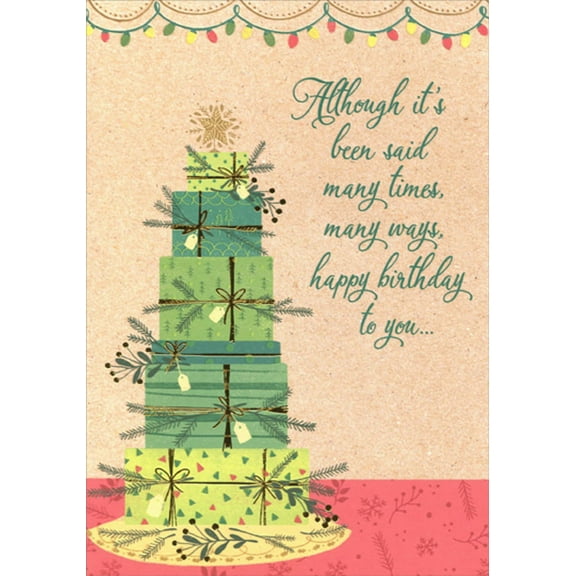 Designer Greetings Stack of Green Presents : Although It's Been Said Christmas Birthday Card for Adult