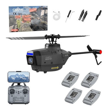 C127AI One Key Take Off/Landing Scout Drone with 1080P Camera & 5G Real-Time Transmission, 2.4G 4CH Single-Rotor AI Target Tracking RC Helicopter with Altitude Hold & Optical Flow Positioning - RTF