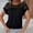 Black, variant on ECZHAW Womens Tops ,Women's Round Neck Short Sleeve Lace Hollow Out Going Out Work Blouse Top