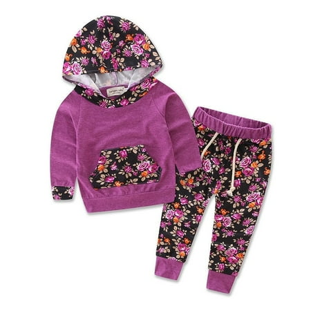

Newborn Infant Baby Girl Hoodie+Floral Pants 2PCS Outfits Clothes Set
