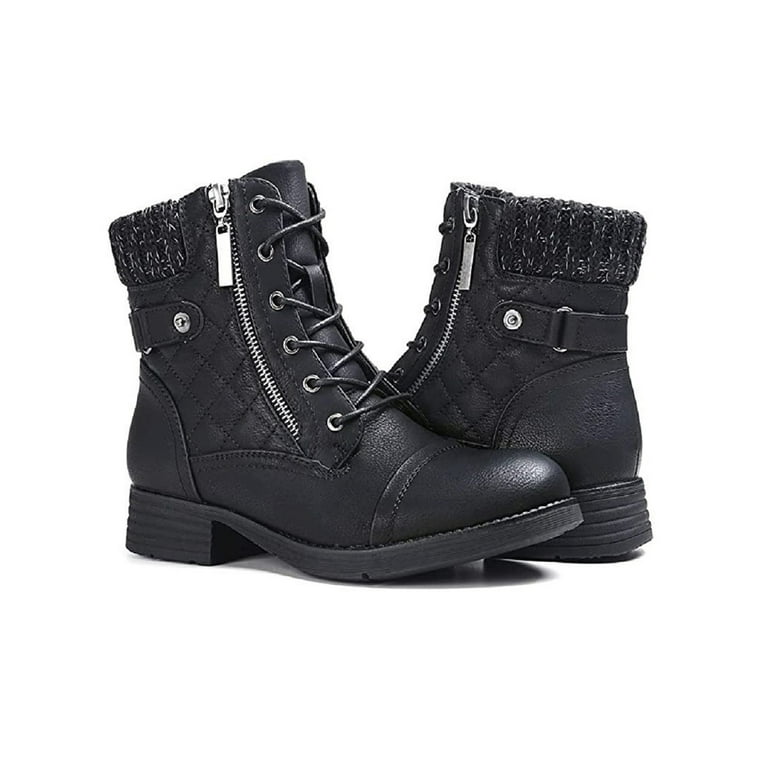 Knit collar lace up boots hot sale