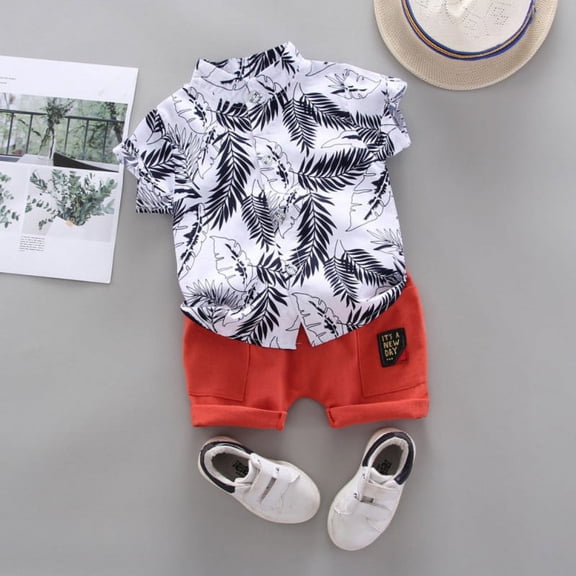 Uccdo 3M-4T Toddler Boys Casual Outfits Set Kids Summer Leaves Print Shirt Blouse Shorts