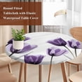 thumbnail image 6 of Purple Tulip Floral Fitted Tablecloth with Elastic Edged, Round Table Cloth for Dining Table, Pastel Country White Wildflower Waterproof Oil Proof Table Cover for Indoor Outdoor 36"-44", 6 of 9