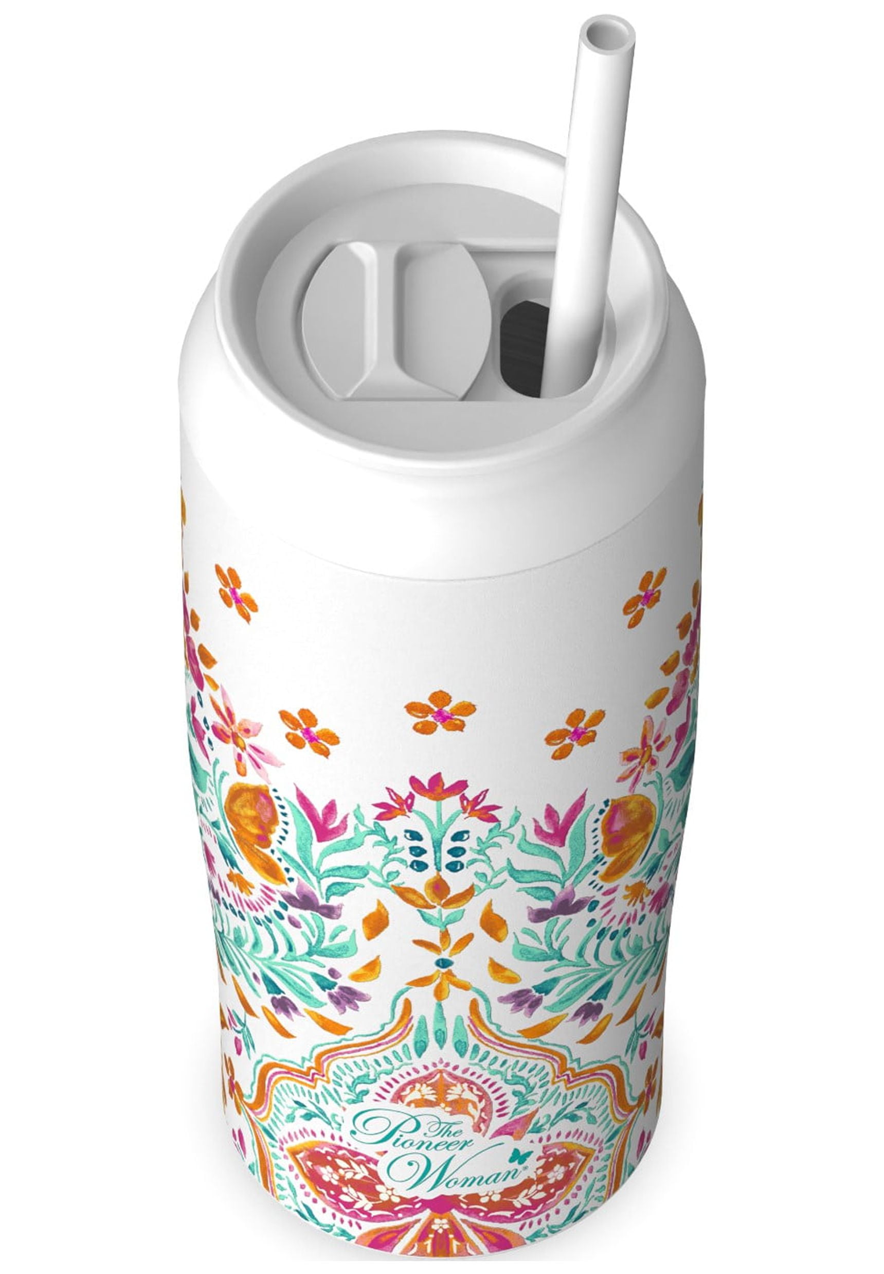 The Pioneer Woman 17oz Folk Geo Stainless Steel Cooler Tumbler, White