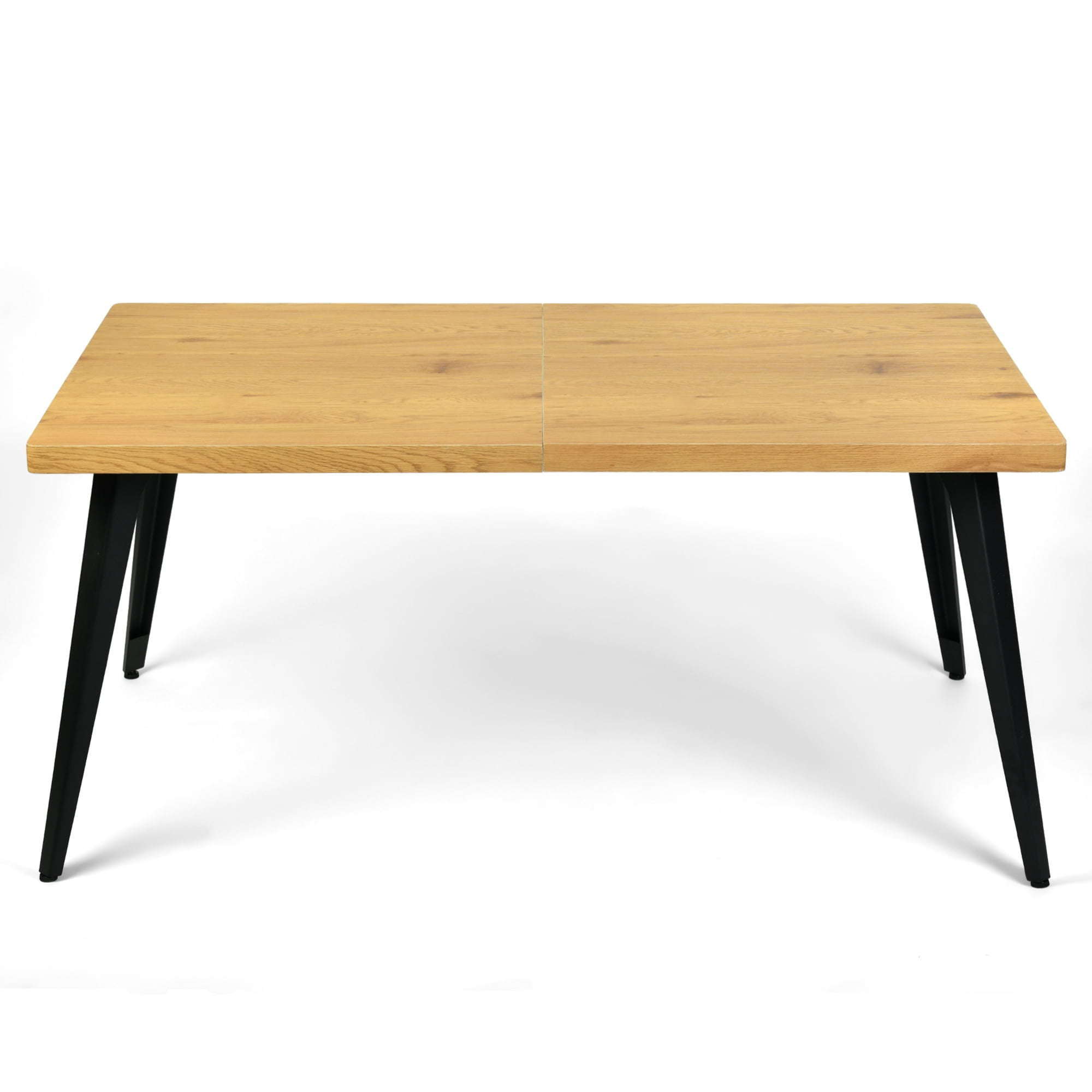 Homy Casa 63" Natural Rectangular Dining Table for 4-6 with Black Metal Legs