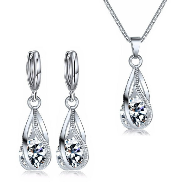 Conjunto de collar y pendientes Bling Bling Cristal Plata