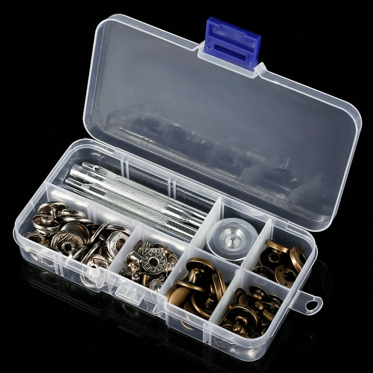 87pcs Leather Snaps Fasteners Kit 15mm Metal Button Snaps Press Studs with  4 Installation Tools 1 Hammer 2 Color Silver Bronze Screw Snaps for Jackets