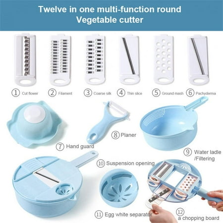 

With Container Shredder Multifunctional Manual Food Chopper 12 In 1 Round Vegetable Vegetable Chopper Kitchen Accessories 1 Set