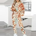 thumbnail image 2 of IROINNID Survêtement pour Femmes Ensemble 2 Pcs Velours Rabais Décontracté Imprimé Manches Longues Col Rond Chandail Haut + Pantalon Ensemble Tenue de Jogging, Orange, 2 of 5