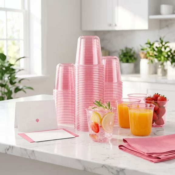 50-Pack Pink Plastic Cups – 12oz Disposable Stemless Wine Glasses, Shatterproof Cocktail Party Cups for Weddings, Birthdays, and Celebrations