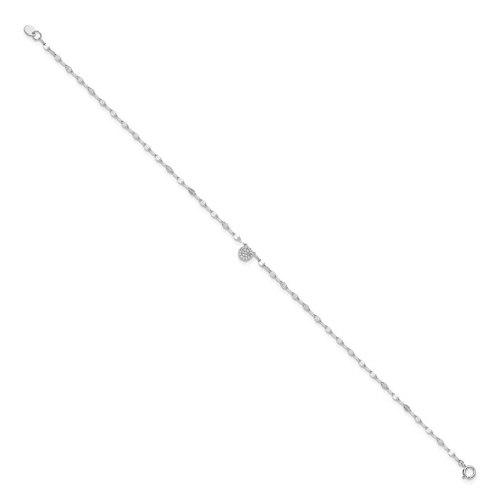 Finest Gold Sterling Silver Rhodium-Plated Polished CZ Anklet