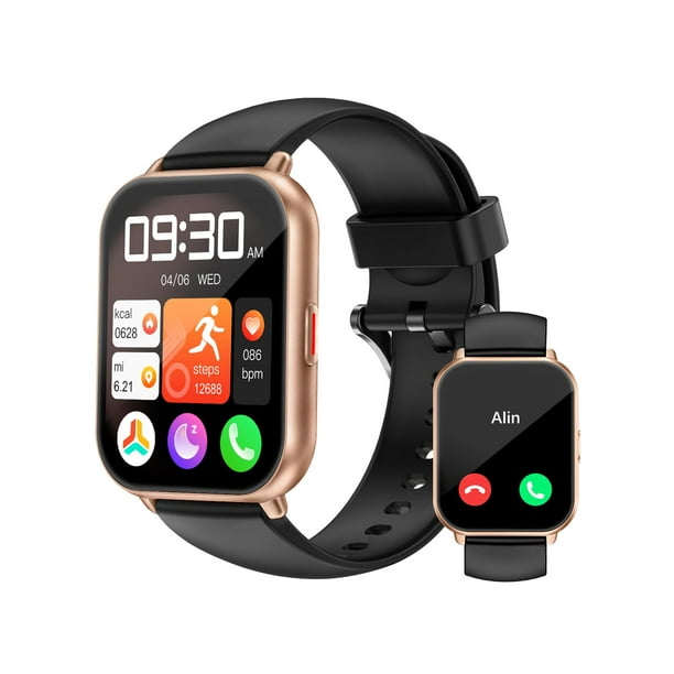 Reloj inteligente RUIMEN H1 de 1,8 pulgadas para hombre y mujer con 2 correas, negro y cobre