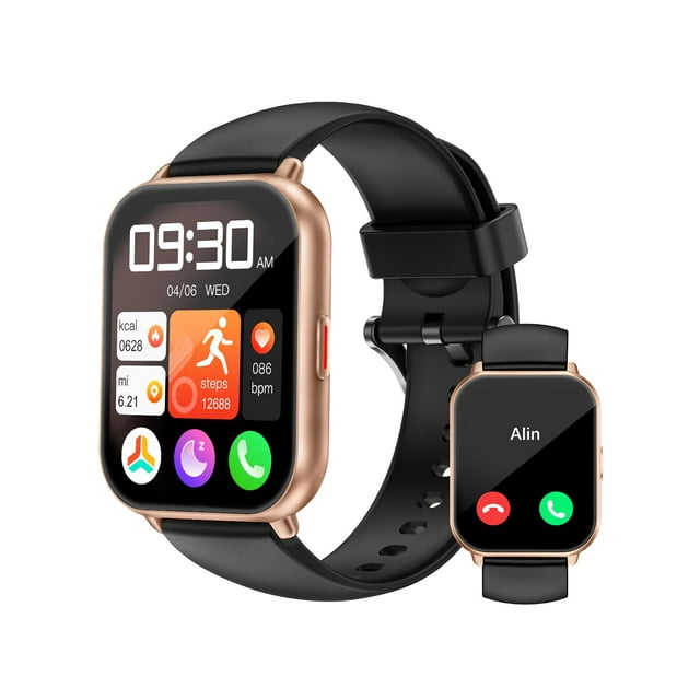Reloj inteligente RUIMEN H1 de 1,8 pulgadas para hombre y mujer con 2 correas, negro y cobre